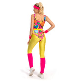70s 80s Bodysuit Cosplay Costume Women Retro Sportwear Headband Outfits Halloween Carnival Suit